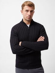 French Connection Blue Blend Ribbed Knit 1/4 Zip Jumper - Image 1 of 6