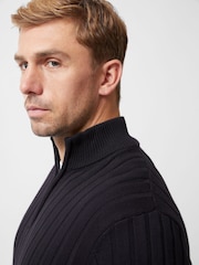 French Connection Blue Blend Ribbed Knit 1/4 Zip Jumper - Image 2 of 6