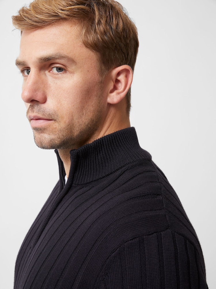 French Connection Blue Blend Ribbed Knit 1/4 Zip Jumper - Image 2 of 6