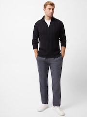 French Connection Blue Blend Ribbed Knit 1/4 Zip Jumper - Image 4 of 6