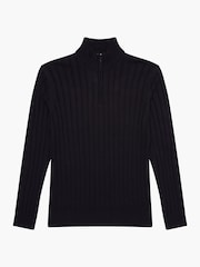 French Connection Blue Blend Ribbed Knit 1/4 Zip Jumper - Image 6 of 6