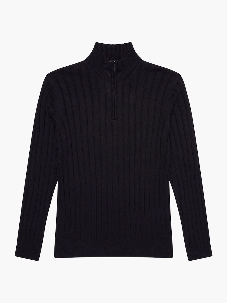 French Connection Blue Blend Ribbed Knit 1/4 Zip Jumper - Image 6 of 6