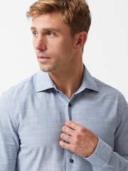 French Connection Blue 100% Cotton Slim Fit Striped Long Sleeve Button Up Shirt - Image 4 of 6