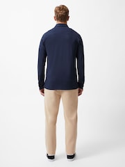 French Connection Blue Stretch Pique Jersey Long Sleeve Button Up Shirt - Image 3 of 5