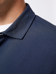 French Connection Blue Stretch Pique Jersey Long Sleeve Button Up Shirt - Image 4 of 5