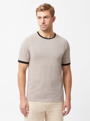 French Connection Natural Cotton Blend Textured T-Shirt with Contrast Neck and Cuffs - Image 1 of 5