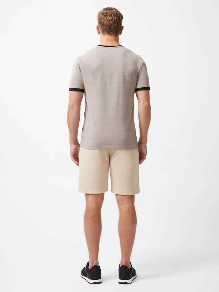 French Connection Natural Cotton Blend Textured T-Shirt with Contrast Neck and Cuffs - Image 2 of 5
