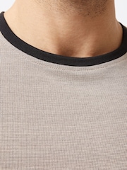 French Connection Natural Cotton Blend Textured T-Shirt with Contrast Neck and Cuffs - Image 4 of 5