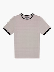 French Connection Natural Cotton Blend Textured T-Shirt with Contrast Neck and Cuffs - Image 5 of 5