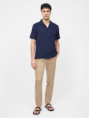 French Connection Blue 100% Cotton Seersucker Crinkle Short Sleeve Button Up Shirt - Image 2 of 7