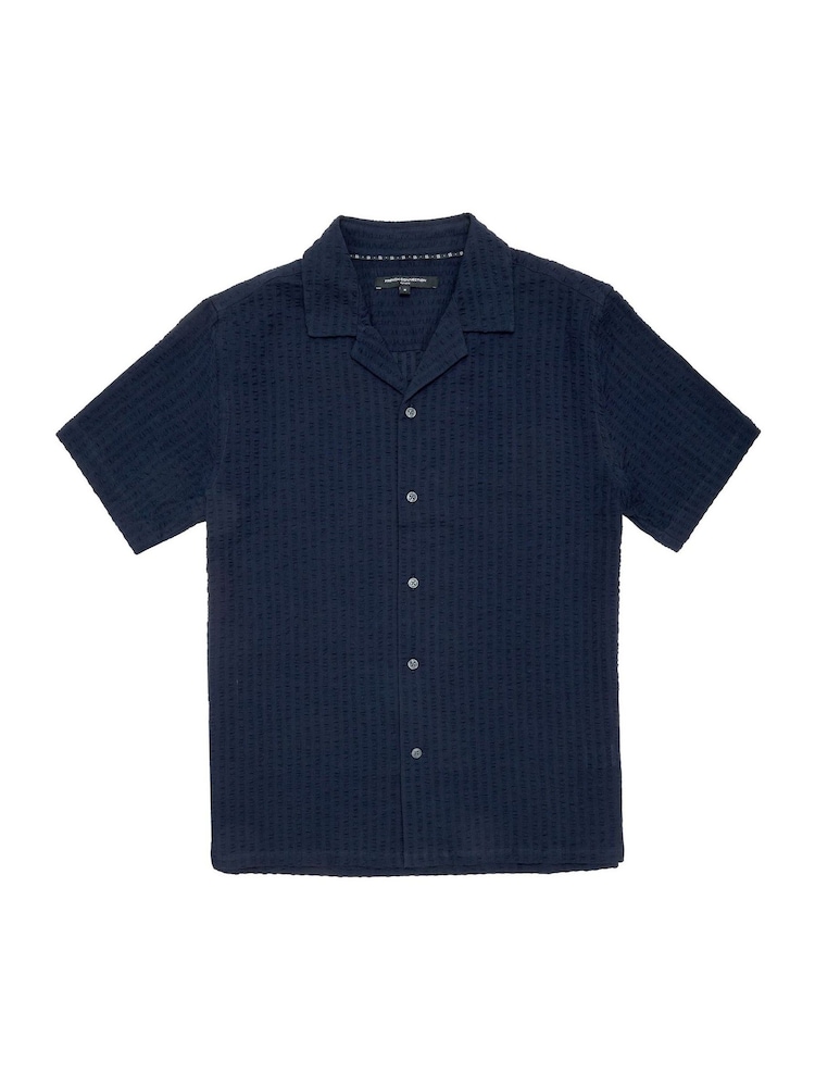 French Connection Blue 100% Cotton Seersucker Crinkle Short Sleeve Button Up Shirt - Image 7 of 7