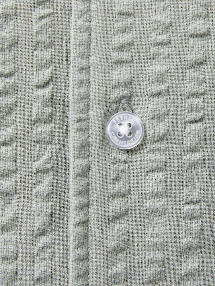 French Connection Green 100% Cotton Seersucker Crinkle Short Sleeve Button Up Shirt - Image 4 of 4