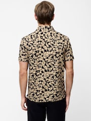 French Connection Black Cotton Linen Blend Printed Short Sleeve Chest Pocket Button Up Shirt - Image 2 of 6