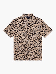 French Connection Black Cotton Linen Blend Printed Short Sleeve Chest Pocket Button Up Shirt - Image 6 of 6