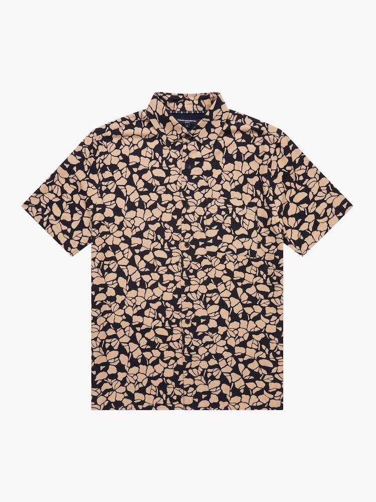 French Connection Black Cotton Linen Blend Printed Short Sleeve Chest Pocket Button Up Shirt - Image 6 of 6