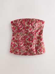 Pink/Red Floral Metallic Jacquard Structured Longline Bandeau - Image 1 of 1