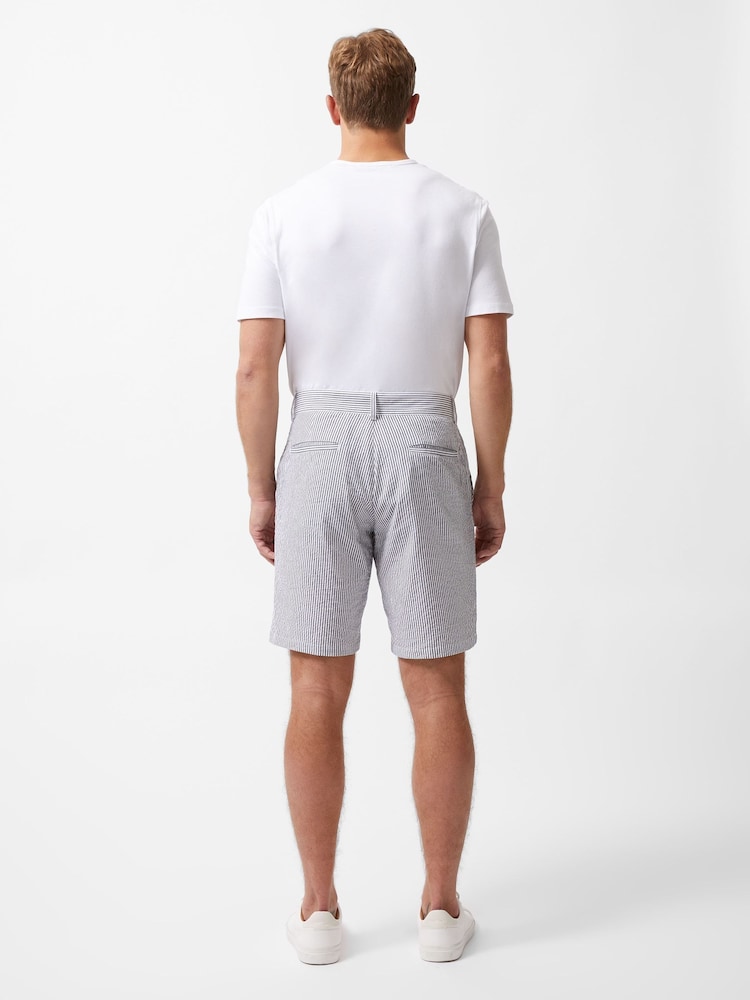 French Connection Blue 100% Cotton Striped Mid-Length Shorts - Image 3 of 4