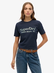 Superdry Blue Venue Metallic Relaxed 100% Cotton T-Shirt - Image 1 of 5
