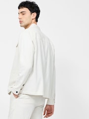 French Connection Natural Cotton Blend Herringbone Button Up Chore Shacket Overshirt - Image 2 of 6