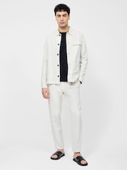 French Connection Natural Cotton Blend Herringbone Button Up Chore Shacket Overshirt - Image 4 of 6