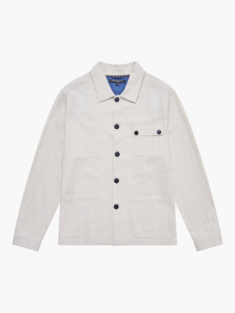 French Connection Natural Cotton Blend Herringbone Button Up Chore Shacket Overshirt - Image 6 of 6