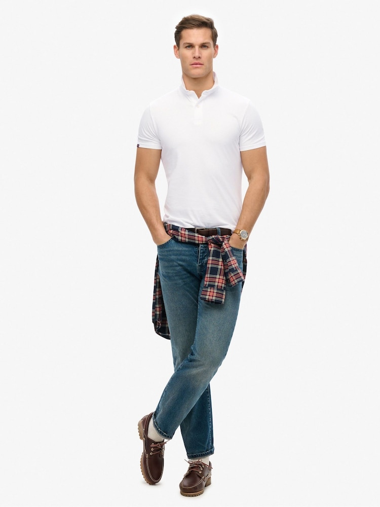 Superdry White Essential 100% Cotton Jersey Polo Top - Image 3 of 5