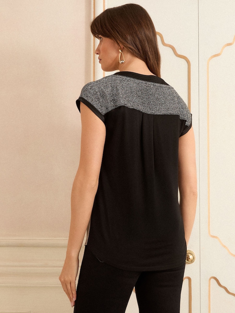 Love & Roses Silver Colourblock Satin Front T-Shirt - Image 4 of 4