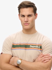 Superdry Nude Venue Logo Stripe Relaxed 100% Cotton T-Shirt - Image 4 of 6