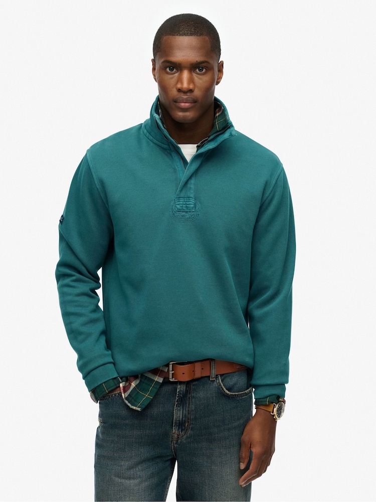 Зеленый - Superdry Classic Pique Half Zip Jumper - Изображение 1 из 6