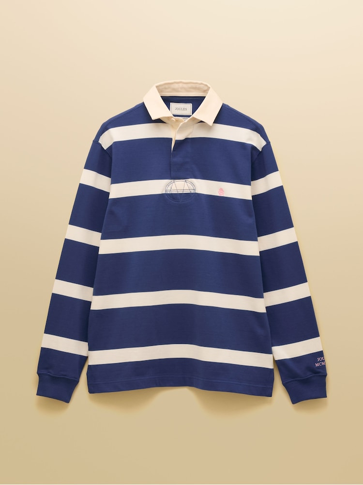 Joules Rugby Club Blue & Cream Stripe Long Sleeve Shirt - Image 9 of 9