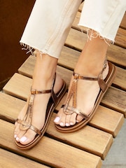Linzi Metallic Saylor Textured T-Bar Sandals - Image 1 of 5