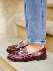 Linzi Red Maison Croc Effect Loafers With Buckle Detail - Image 1 of 7