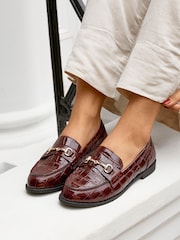 Linzi Red Maison Croc Effect Loafers With Buckle Detail - Image 2 of 7