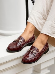 Linzi Red Maison Croc Effect Loafers With Buckle Detail - Image 3 of 7