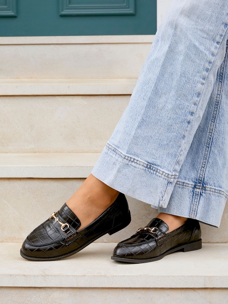 Linzi Brown Light Maison Croc Effect Loafers With Buckle Detail - Image 1 of 6 Linzi Brown Light Maison Croc Effect Loafers With Buckle Detail - Image 1 of 6
