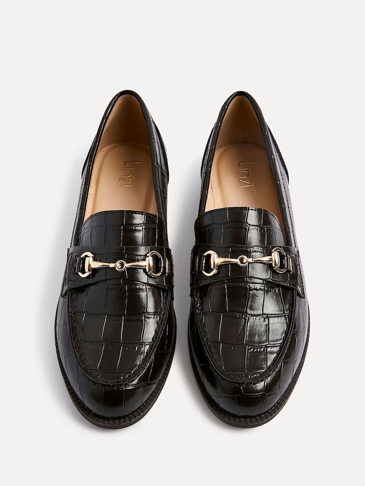 Luz marrom - Linzi Maison Croc Effect Loafers With Buckle Detail - Imagem 6 de 6