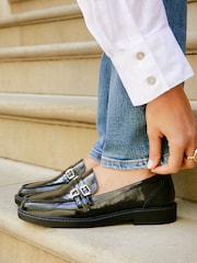 Linzi Black Portland Loafers With Double Buckle Detail - Image 3 of 8