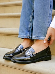 Linzi Black Portland Loafers With Double Buckle Detail - Image 4 of 8