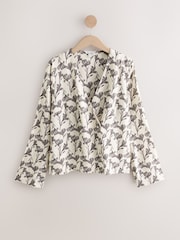 Ecru/Black Floral N.Premium Button Down Wrap Blazer - Image 1 of 3