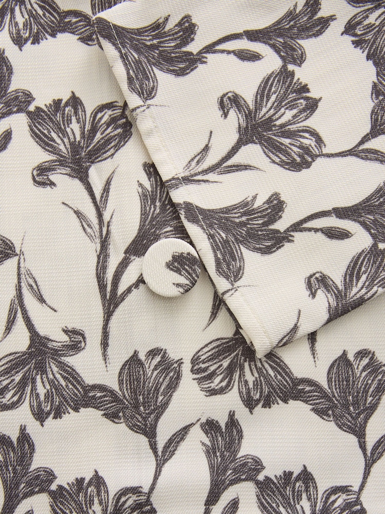 Ecru/Black Floral N.Premium Button Down Wrap Blazer - Image 3 of 3