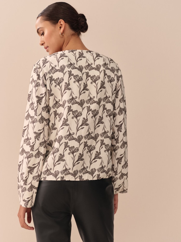 Ecru/Black Floral N.Premium Button Down Wrap Blazer - Image 7 of 7 Ecru/Black Floral N.Premium Button Down Wrap Blazer - Image 7 of 7