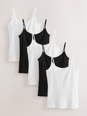 White/Black Thin Strap Vests 5 Pack - Image 1 of 8