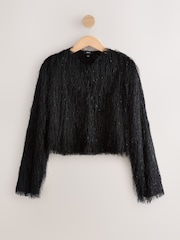 أسود - Tinsel Fringe Bolero Jacket - صورة 5 من 7