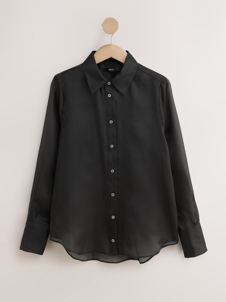 Black Sheer Long Sleeve Shirt - Image 1 of 3