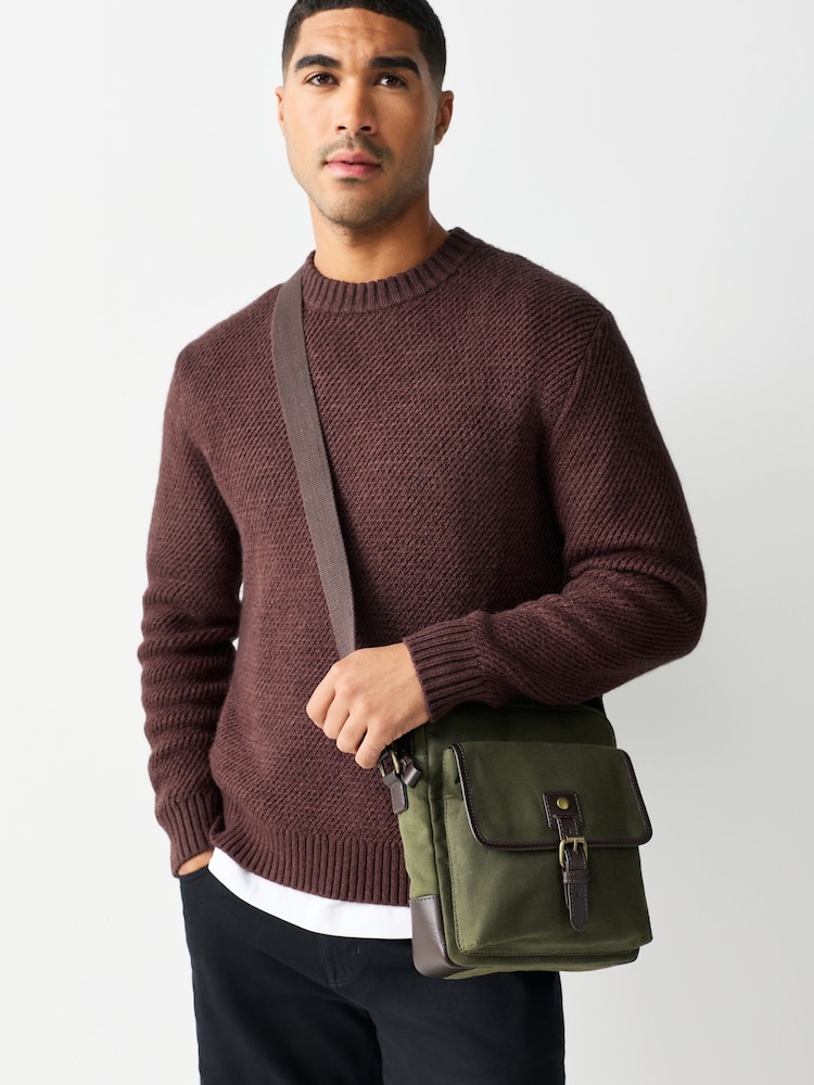 Khaki Green Wax Cotton Cross-Body Bag - Image 1 of 9 Khaki Green Wax Cotton Cross-Body Bag - Image 1 of 9