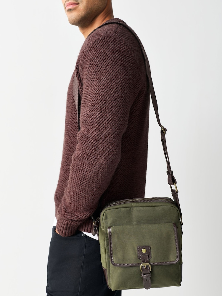 Khaki Green Wax Cotton Cross-Body Bag - Image 2 of 9 Khaki Green Wax Cotton Cross-Body Bag - Image 2 of 9