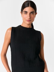 Whistles Black Pointelle 100% Cotton Knitted Tank - Image 1 of 5