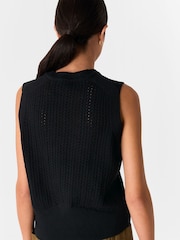 Whistles Black Pointelle 100% Cotton Knitted Tank - Image 2 of 5