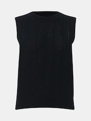 Whistles Black Pointelle 100% Cotton Knitted Tank - Image 5 of 5