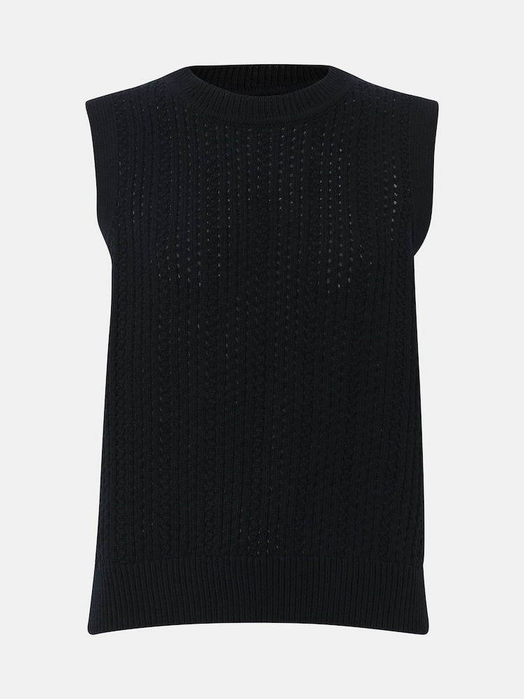 Whistles Black Pointelle 100% Cotton Knitted Tank - Image 5 of 5